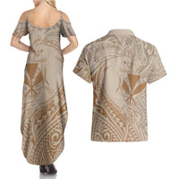 Hawaii Monk Seal and Map Couples Matching Summer Maxi Dress and Hawaiian Shirt Polynesian Kanaka Maoli Beige Vibe