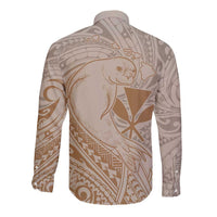 Hawaii Monk Seal and Map Long Sleeve Button Shirt Polynesian Kanaka Maoli Beige Vibe