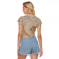 Hawaii Monk Seal and Map Raglan Cropped T Shirt Polynesian Kanaka Maoli Beige Vibe