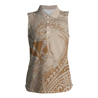 Hawaii Monk Seal and Map Women Sleeveless Polo Shirt Polynesian Kanaka Maoli Beige Vibe