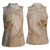 Hawaii Monk Seal and Map Women Sleeveless Polo Shirt Polynesian Kanaka Maoli Beige Vibe