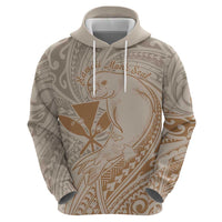 Hawaii Monk Seal and Map Zip Hoodie Polynesian Kanaka Maoli Beige Vibe