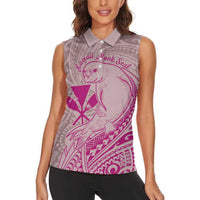 Hawaii Monk Seal and Map Women Sleeveless Polo Shirt Polynesian Kanaka Maoli Pink Vibe