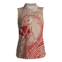 Hawaii Monk Seal and Map Women Sleeveless Polo Shirt Polynesian Kanaka Maoli Red Vibe