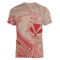 Hawaii Monk Seal and Map Women V-Neck T-Shirt Polynesian Kanaka Maoli Red Vibe
