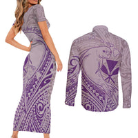 Hawaii Monk Seal and Map Couples Matching Short Sleeve Bodycon Dress and Long Sleeve Button Shirt Polynesian Kanaka Maoli Violet Vibe