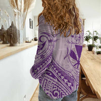 Hawaii Monk Seal and Map Women Casual Shirt Polynesian Kanaka Maoli Violet Vibe