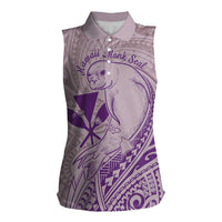 Hawaii Monk Seal and Map Women Sleeveless Polo Shirt Polynesian Kanaka Maoli Violet Vibe