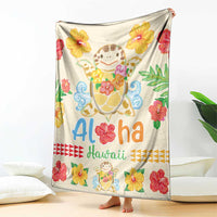 Kawaii Turtle Blanket Aloha Hibiscus Flowers