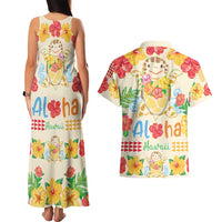 Kawaii Turtle Couples Matching Tank Maxi Dress and Hawaiian Shirt Aloha Hibiscus Flowers