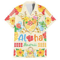 Kawaii Turtle Family Matching Summer Maxi Dress and Hawaiian Shirt Aloha Hibiscus Flowers LT9 Dad's Shirt - Short Sleeve Beige - Polynesian Pride