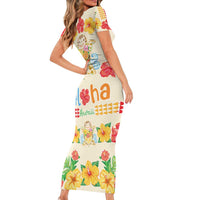 Kawaii Turtle Short Sleeve Bodycon Dress Aloha Hibiscus Flowers LT9 - Polynesian Pride