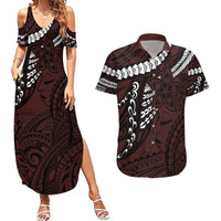 Polynesian Girl Tribal Tattoo Couples Matching Summer Maxi Dress and Hawaiian Shirt Oxbood Vibe