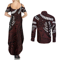Polynesian Girl Tribal Tattoo Couples Matching Summer Maxi Dress and Long Sleeve Button Shirt Oxbood Vibe