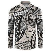 Polynesian Girl Tribal Tattoo Button Sweatshirt Beige Vibe