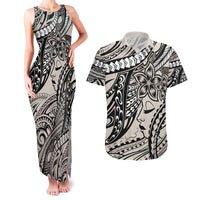 Polynesian Girl Tribal Tattoo Couples Matching Tank Maxi Dress and Hawaiian Shirt Beige Vibe