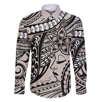 Polynesian Girl Tribal Tattoo Family Matching Long Sleeve Bodycon Dress and Hawaiian Shirt Beige Vibe LT9 Dad's Shirt - Long Sleeve Beige - Polynesian Pride