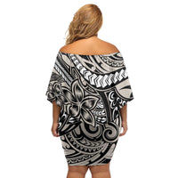 Polynesian Girl Tribal Tattoo Family Matching Off Shoulder Short Dress and Hawaiian Shirt Beige Vibe