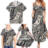 Polynesian Girl Tribal Tattoo Family Matching Summer Maxi Dress and Hawaiian Shirt Beige Vibe LT9 - Polynesian Pride