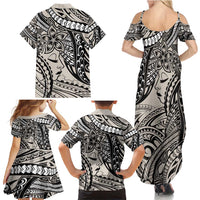 Polynesian Girl Tribal Tattoo Family Matching Summer Maxi Dress and Hawaiian Shirt Beige Vibe LT9 - Polynesian Pride