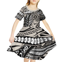 Polynesian Girl Tribal Tattoo Kid Short Sleeve Dress Beige Vibe