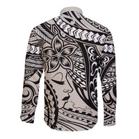 Polynesian Girl Tribal Tattoo Long Sleeve Button Shirt Beige Vibe
