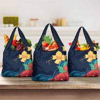 Polynesian Hibiscus Flower Waves Pattern Grocery Bag