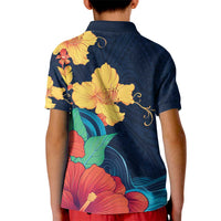 Polynesian Hibiscus Flower Waves Pattern Kid Polo Shirt