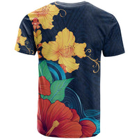 Polynesian Hibiscus Flower Waves Pattern T Shirt