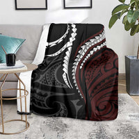 Polynesian Oxblood Line Art Tribal Tattoo Blanket
