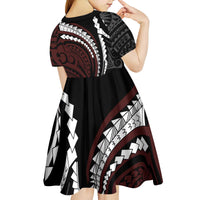 Polynesian Oxblood Line Art Tribal Tattoo Kid Short Sleeve Dress