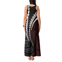 Polynesian Oxblood Line Art Tribal Tattoo Tank Maxi Dress