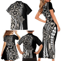Polynesian Plumeria Floral Tattoo Pattern Family Matching Short Sleeve Bodycon Dress and Hawaiian Shirt Beige Style LT9 - Polynesian Pride