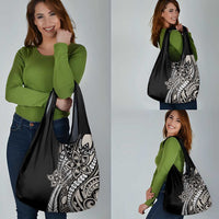 Polynesian Plumeria Floral Tattoo Pattern Grocery Bag Beige Style