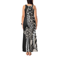 Polynesian Plumeria Floral Tattoo Pattern Tank Maxi Dress Beige Style