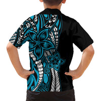 Polynesian Plumeria Floral Tattoo Pattern Family Matching Short Sleeve Bodycon Dress and Hawaiian Shirt Blue Style LT9 - Polynesian Pride