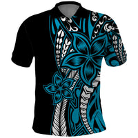 Polynesian Plumeria Floral Tattoo Pattern Polo Shirt Bllue Style