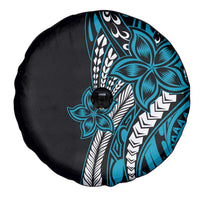 Polynesian Plumeria Floral Tattoo Pattern Spare Tire Cover Blue Style