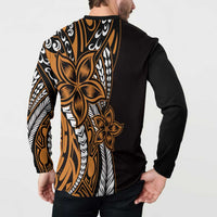 Polynesian Plumeria Floral Tattoo Pattern Button Sweatshirt Gold Style