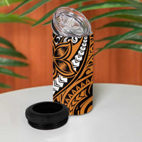 Polynesian Plumeria Floral Tattoo Pattern 4 in 1 Can Cooler Tumbler Gold Style