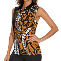 Polynesian Plumeria Floral Tattoo Pattern Women Sleeveless Polo Shirt Gold Style