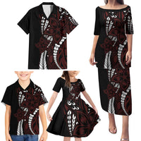 Polynesian Plumeria Floral Tattoo Pattern Family Matching Puletasi and Hawaiian Shirt Oxblood Style LT9 - Polynesian Pride