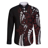 Polynesian Plumeria Floral Tattoo Pattern Family Matching Puletasi and Hawaiian Shirt Oxblood Style LT9 Dad's Shirt - Long Sleeve Oxblood - Polynesian Pride