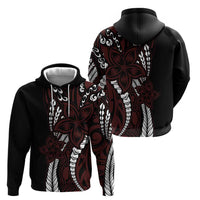 Polynesian Plumeria Floral Tattoo Pattern Hoodie Oxblood Style