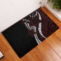 Polynesian Plumeria Floral Tattoo Pattern Rubber Doormat Oxblood Style