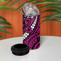 Polynesian Plumeria Floral Tattoo Pattern 4 in 1 Can Cooler Tumbler Pink Style