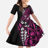 Polynesian Plumeria Floral Tattoo Pattern Family Matching Mermaid Dress and Hawaiian Shirt Pink Style LT9 Daughter's Dress Pink - Polynesian Pride