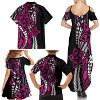 Polynesian Plumeria Floral Tattoo Pattern Family Matching Summer Maxi Dress and Hawaiian Shirt Pink Style LT9 - Polynesian Pride