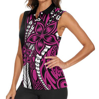 Polynesian Plumeria Floral Tattoo Pattern Women Sleeveless Polo Shirt Pink Style