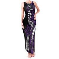 Polynesian Plumeria Floral Tattoo Pattern Family Matching Tank Maxi Dress and Hawaiian Shirt Purple Style